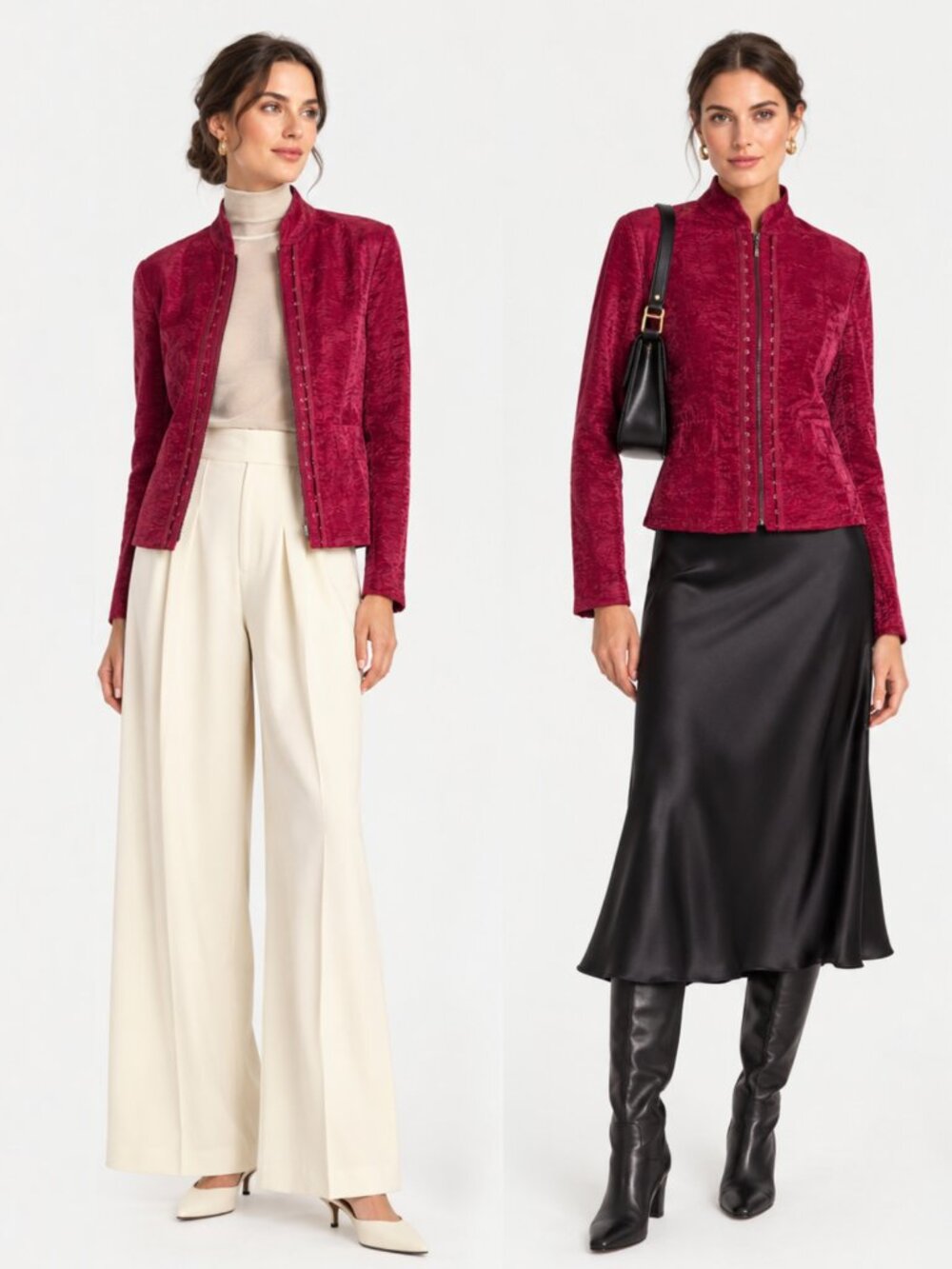 Chico's Neva Linen Blend Berry Red Zip Front Blazer Jacket